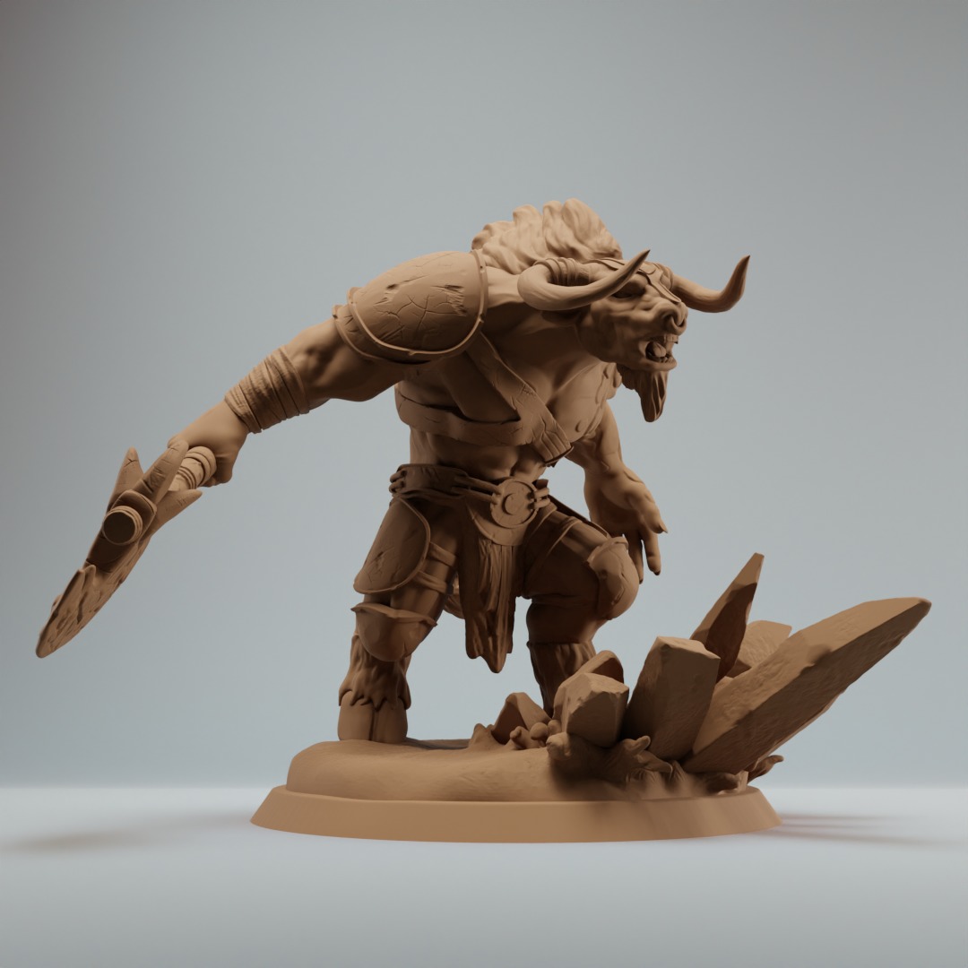 Minotaur elemental warrior with axe - two variations 3D print model_4