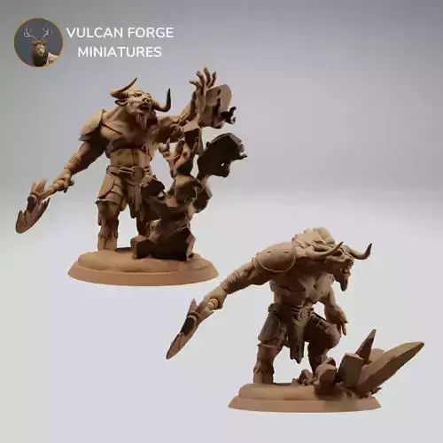 Minotaur elemental warrior with axe - two variations