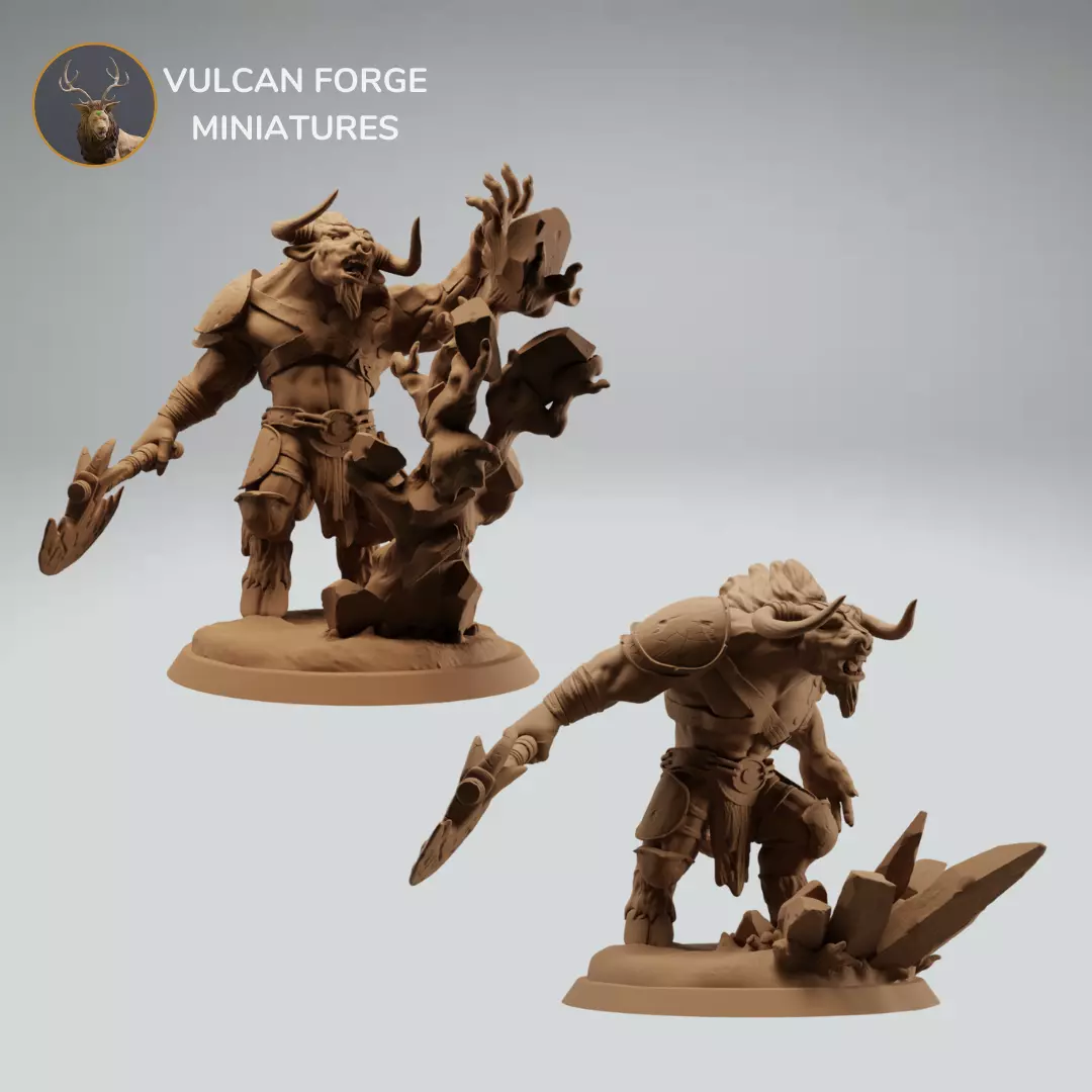 Minotaur elemental warrior with axe - two variations 3D print model_0
