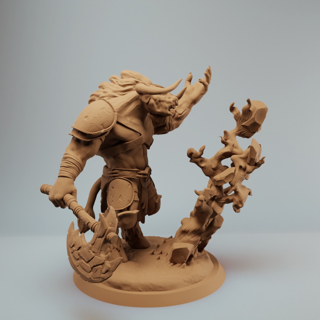 Minotaur elemental warrior with axe - two variations 3D print model_3