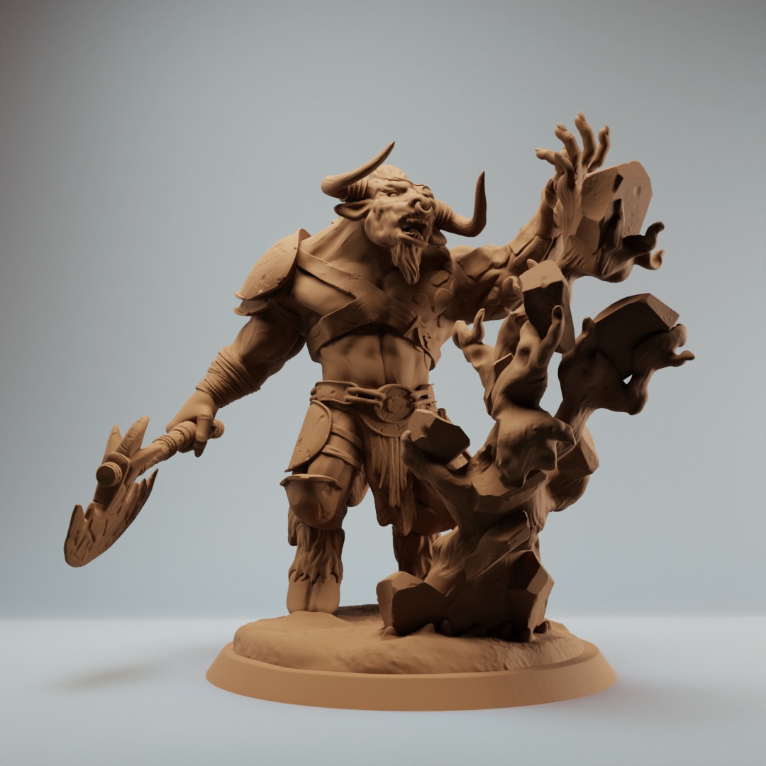 Minotaur elemental warrior with axe - two variations 3D print model_2