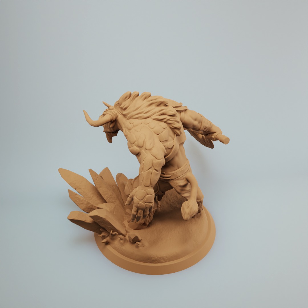 Minotaur elemental warrior with axe - two variations 3D print model_6
