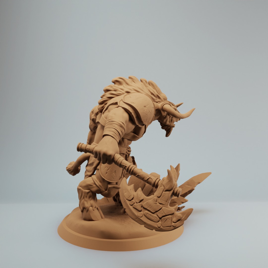 Minotaur elemental warrior with axe - two variations 3D print model_5