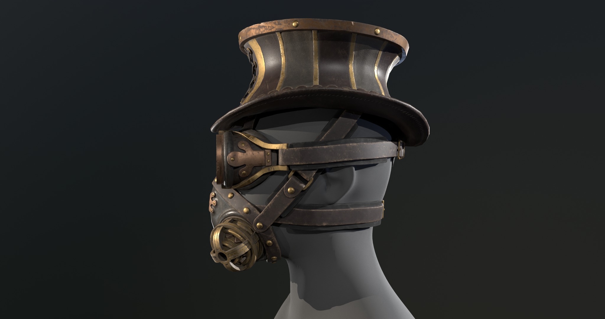 Steampunk mask set - game ready Low-poly 3D model_1