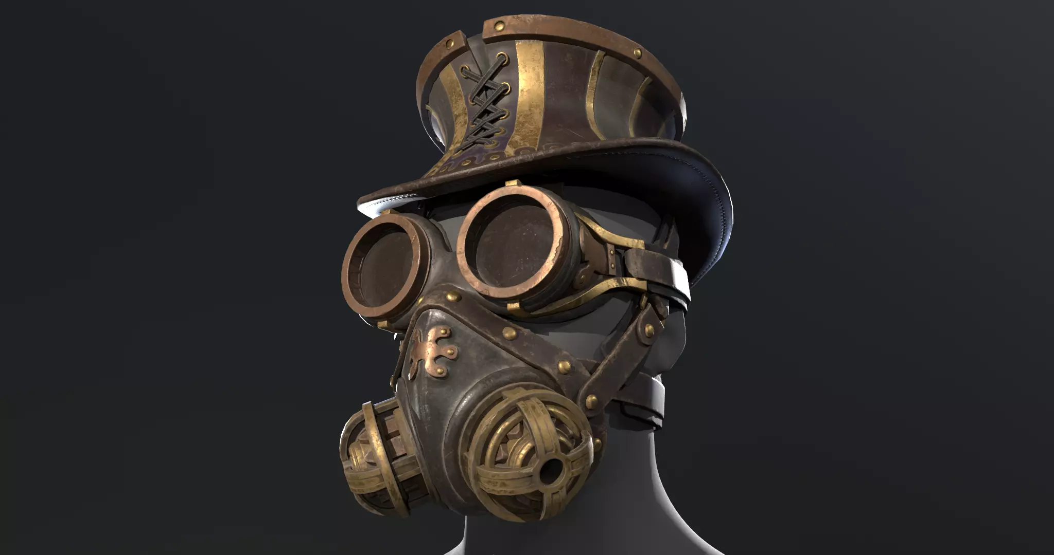 Steampunk mask set - game ready Low-poly 3D model_0