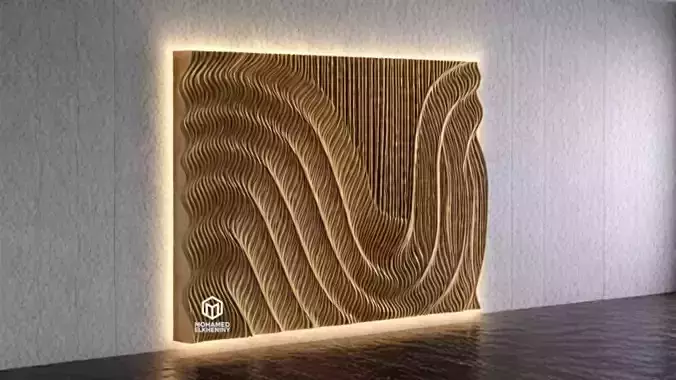 Parametric Wavy Wooden Wall Decor 06 - wood cutting machines  3D model