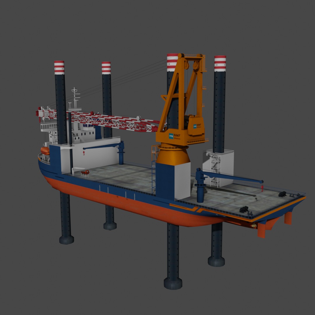 Offshore installation vessel VOA Low-poly 3D model_8