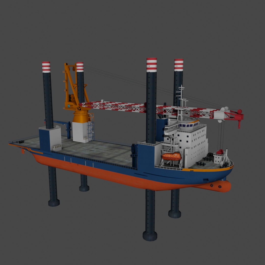 Offshore installation vessel VOA Low-poly 3D model_1