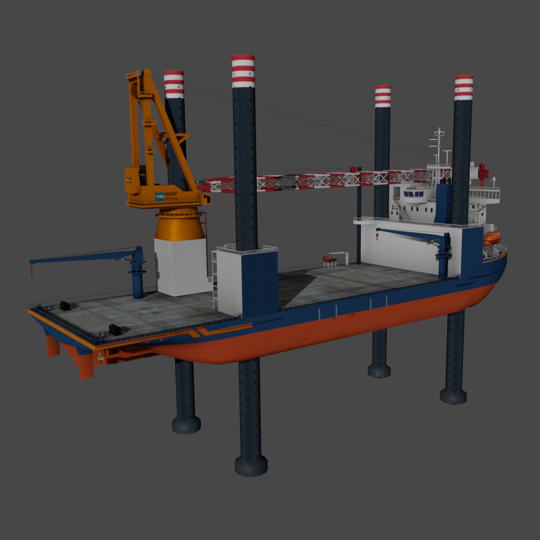 Offshore installation vessel VOA Low-poly 3D model_3