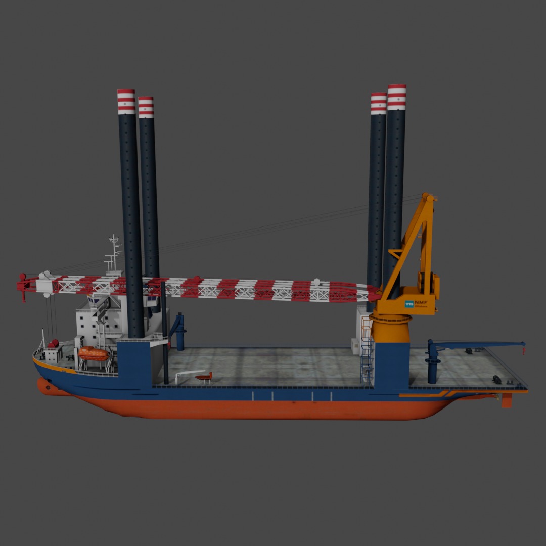 Offshore installation vessel VOA Low-poly 3D model_4