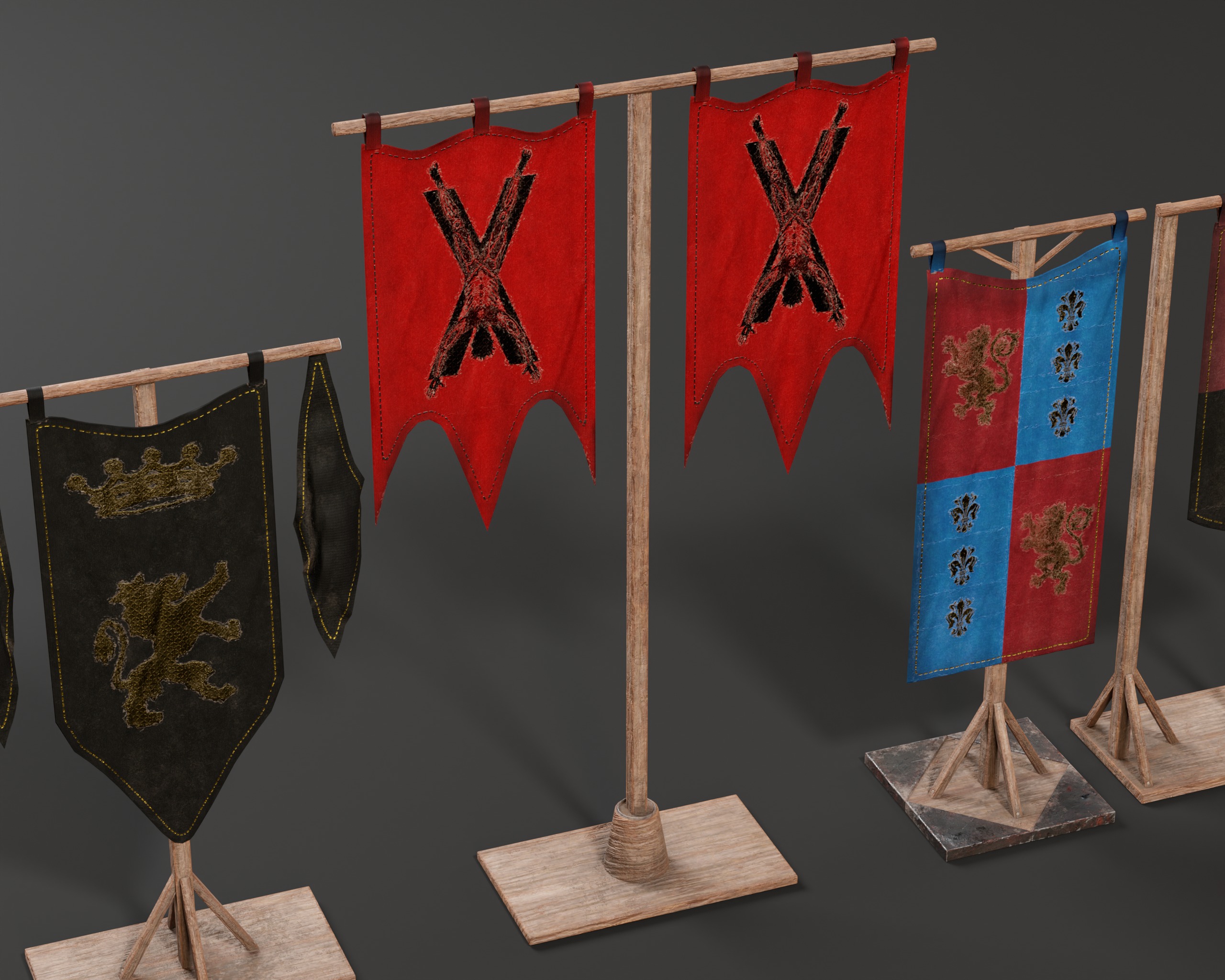 Medieval Wooden Banners Low-poly 3D model_12