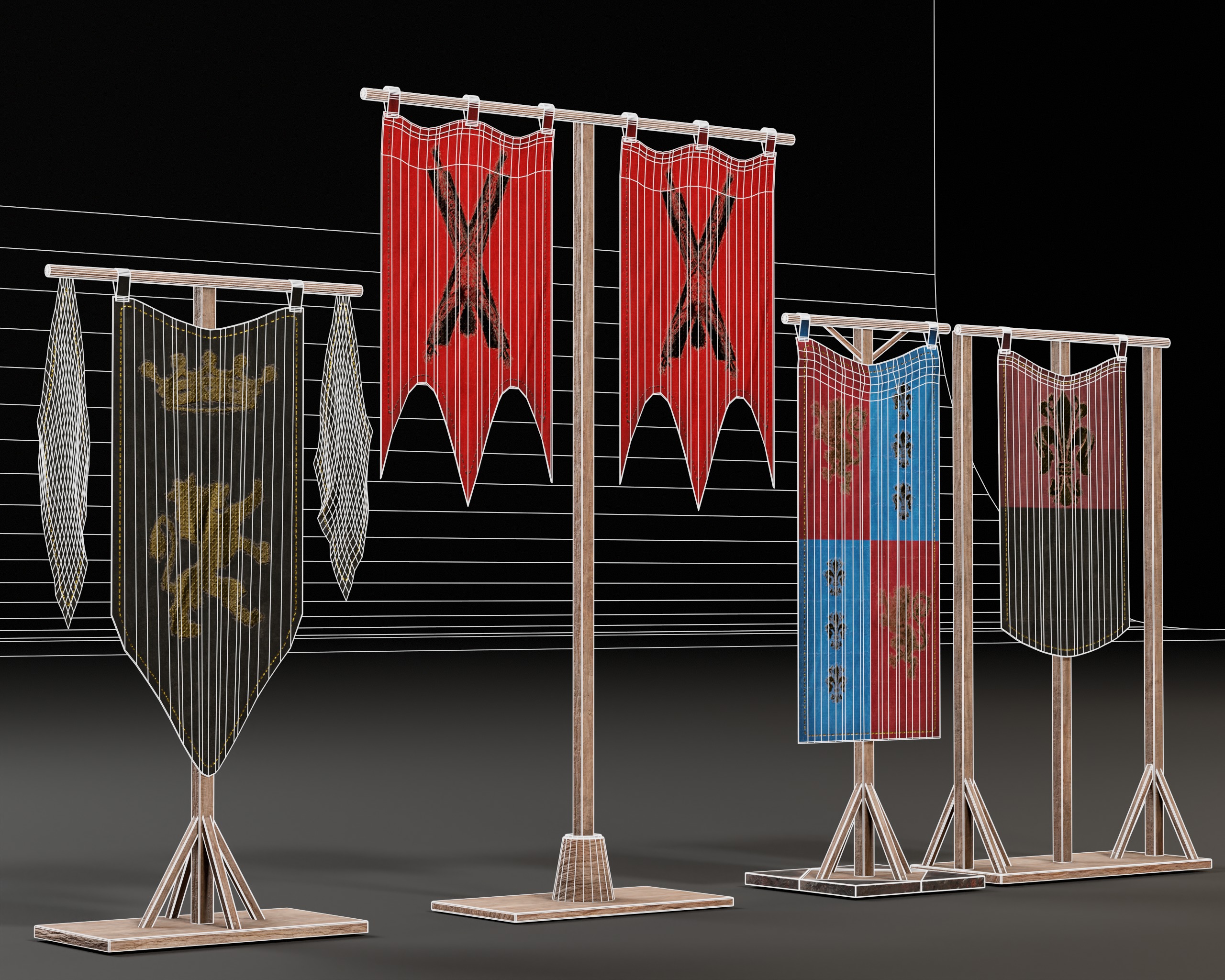 Medieval Wooden Banners Low-poly 3D model_5