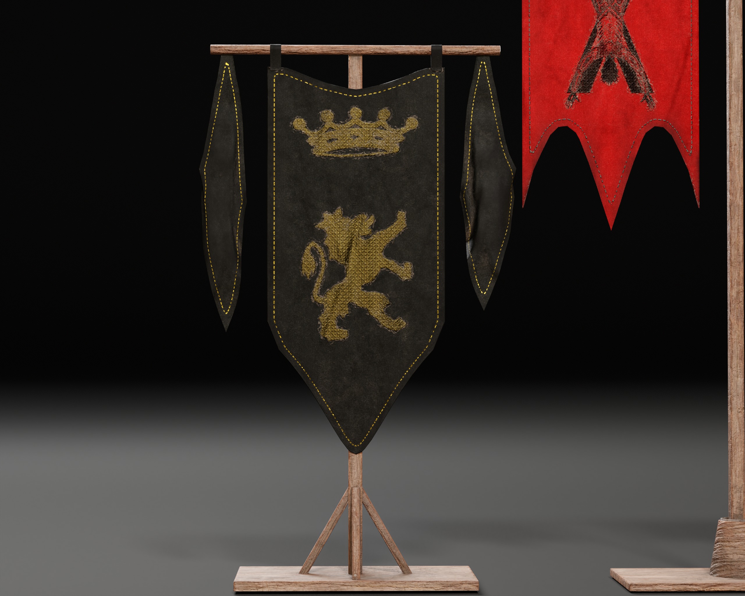 Medieval Wooden Banners Low-poly 3D model_14