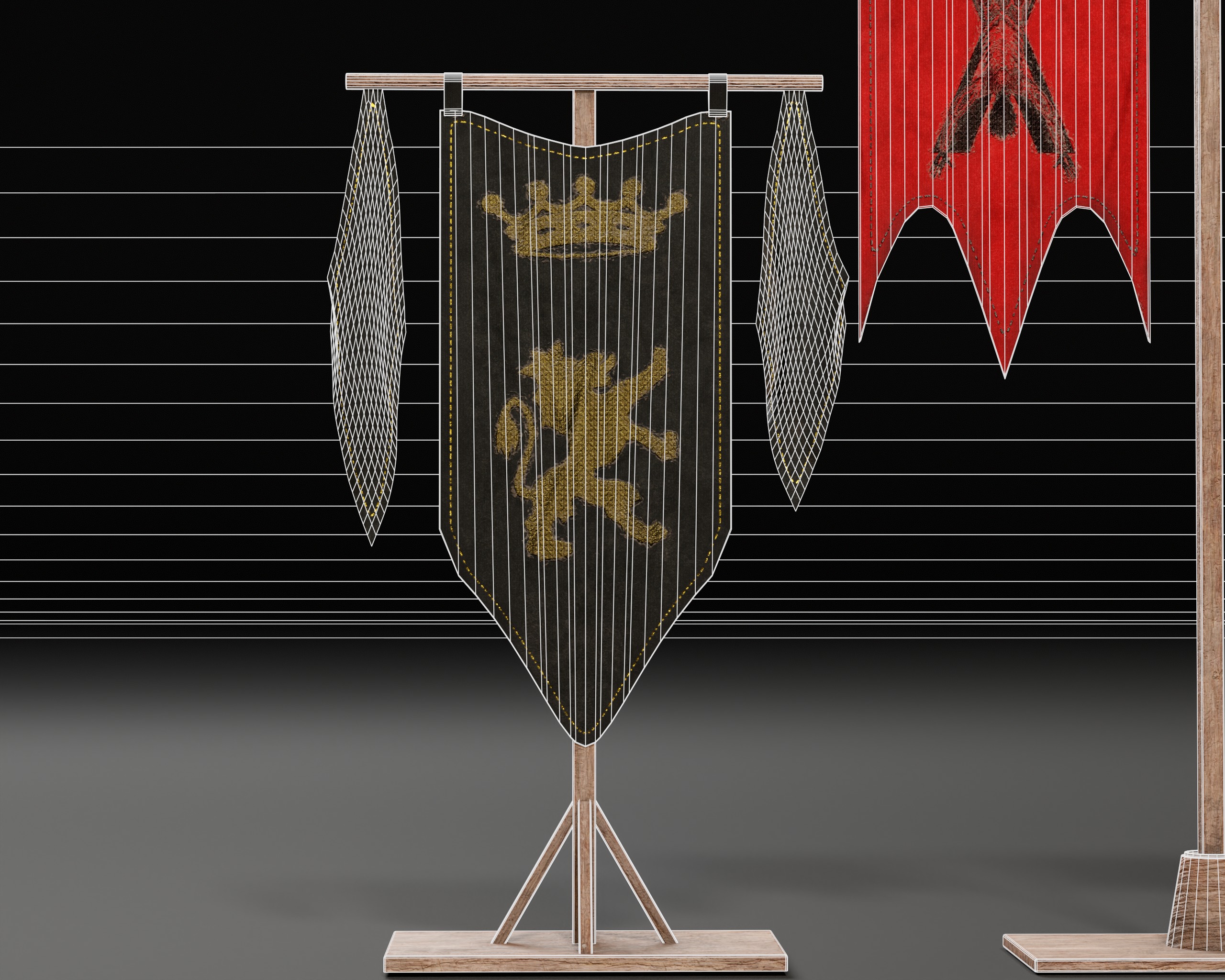 Medieval Wooden Banners Low-poly 3D model_15