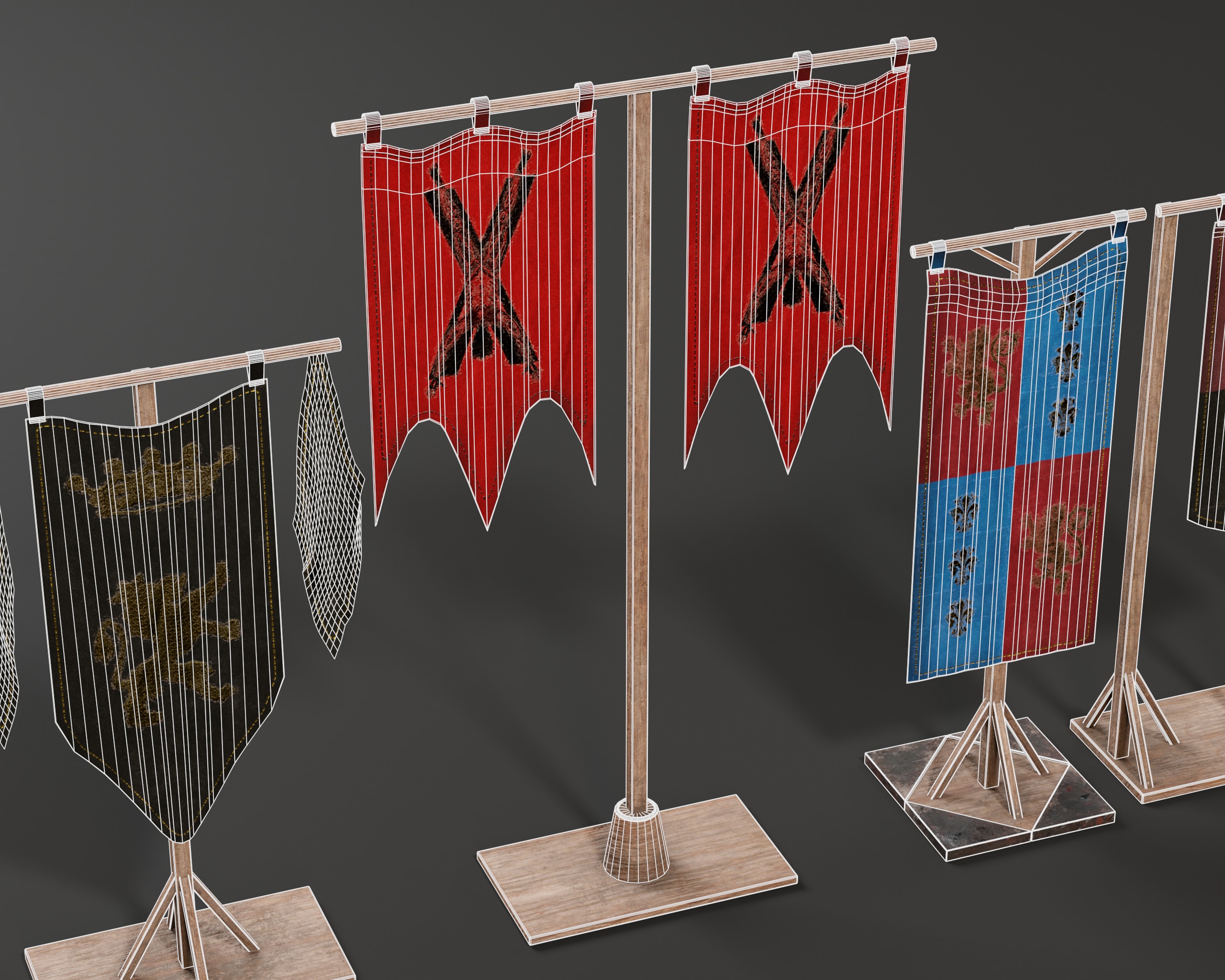 Medieval Wooden Banners Low-poly 3D model_13