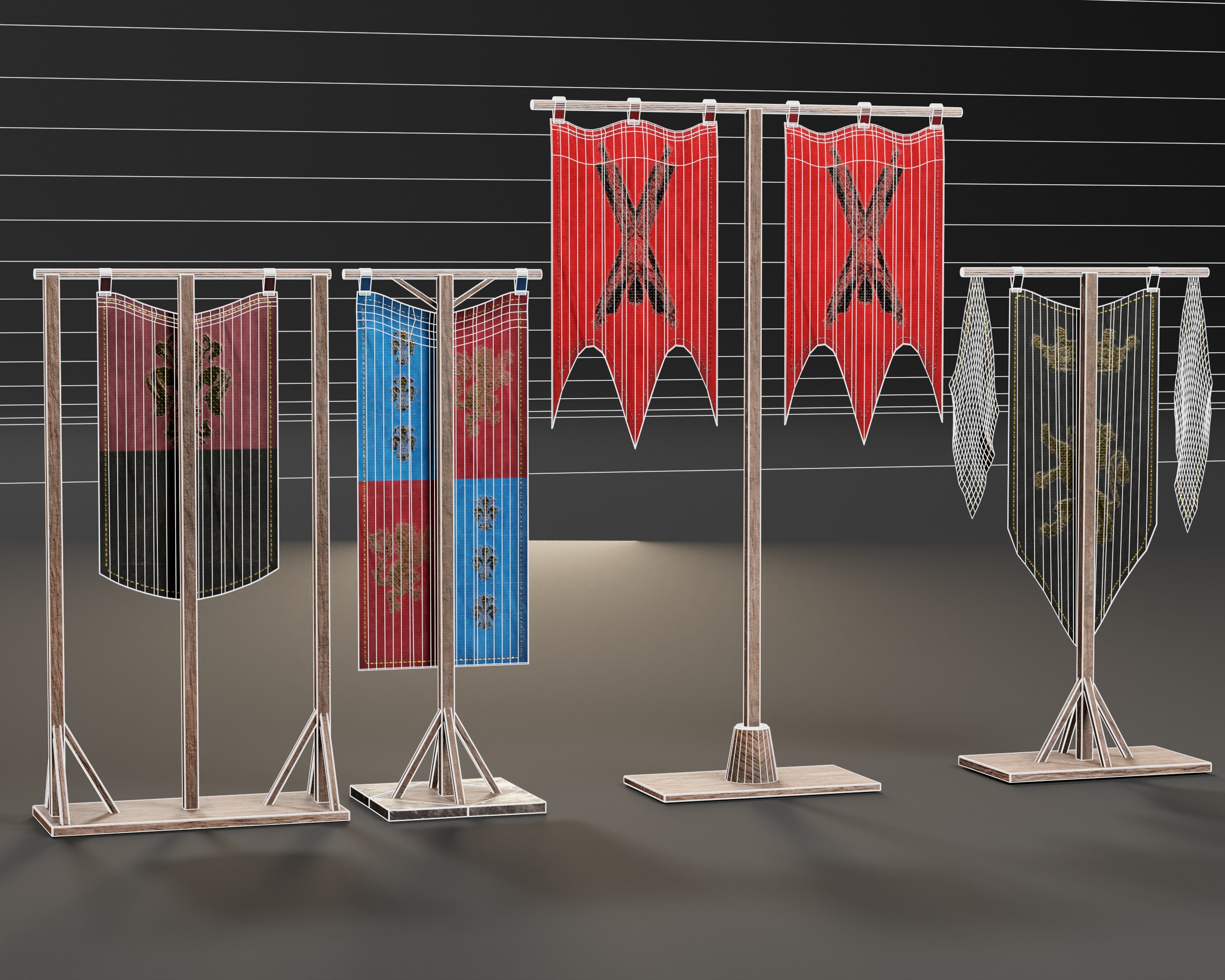 Medieval Wooden Banners Low-poly 3D model_17