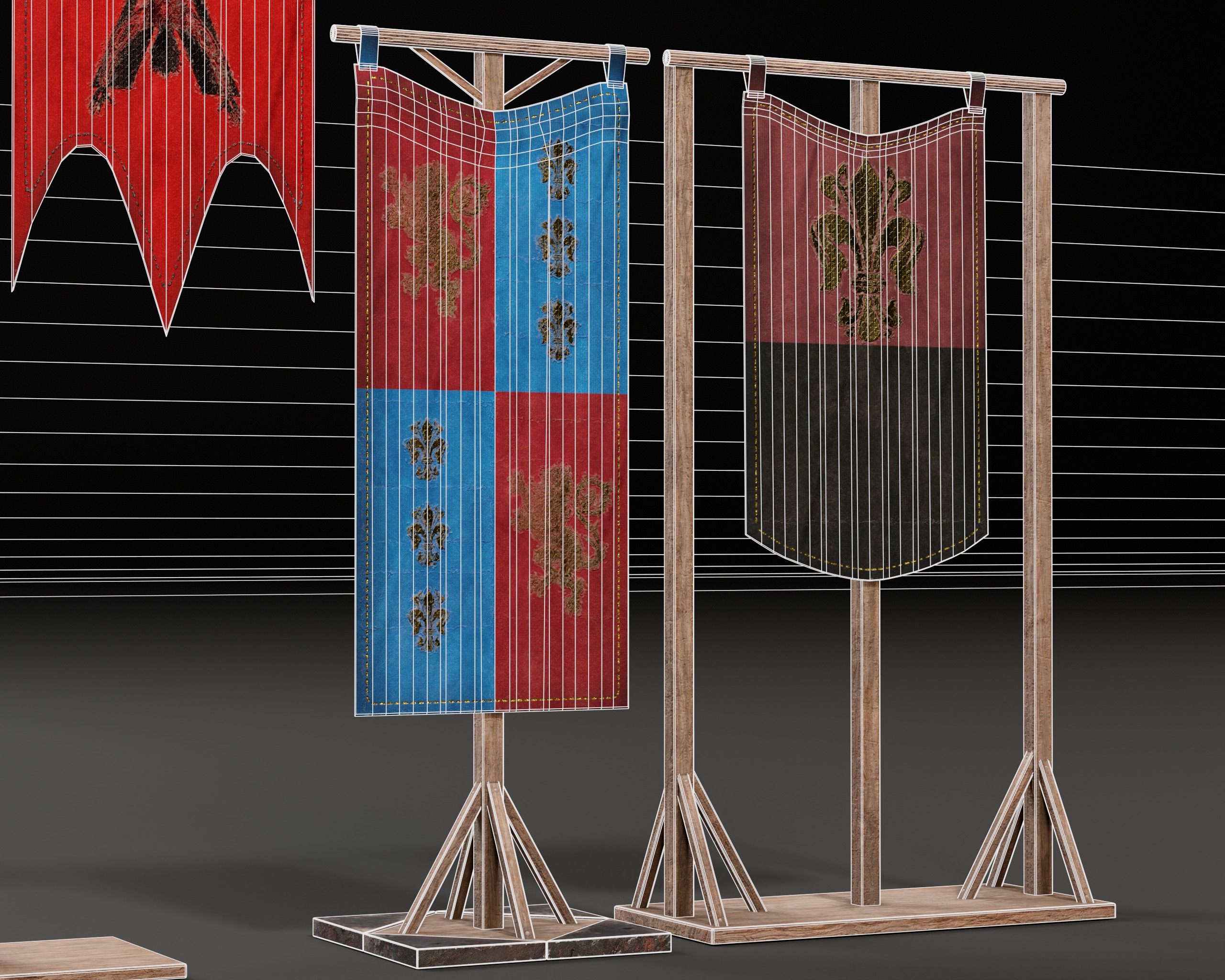 Medieval Wooden Banners Low-poly 3D model_11