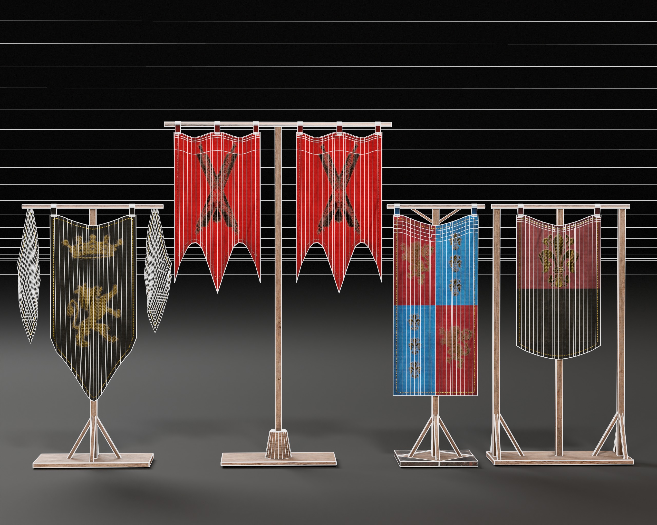 Medieval Wooden Banners Low-poly 3D model_3