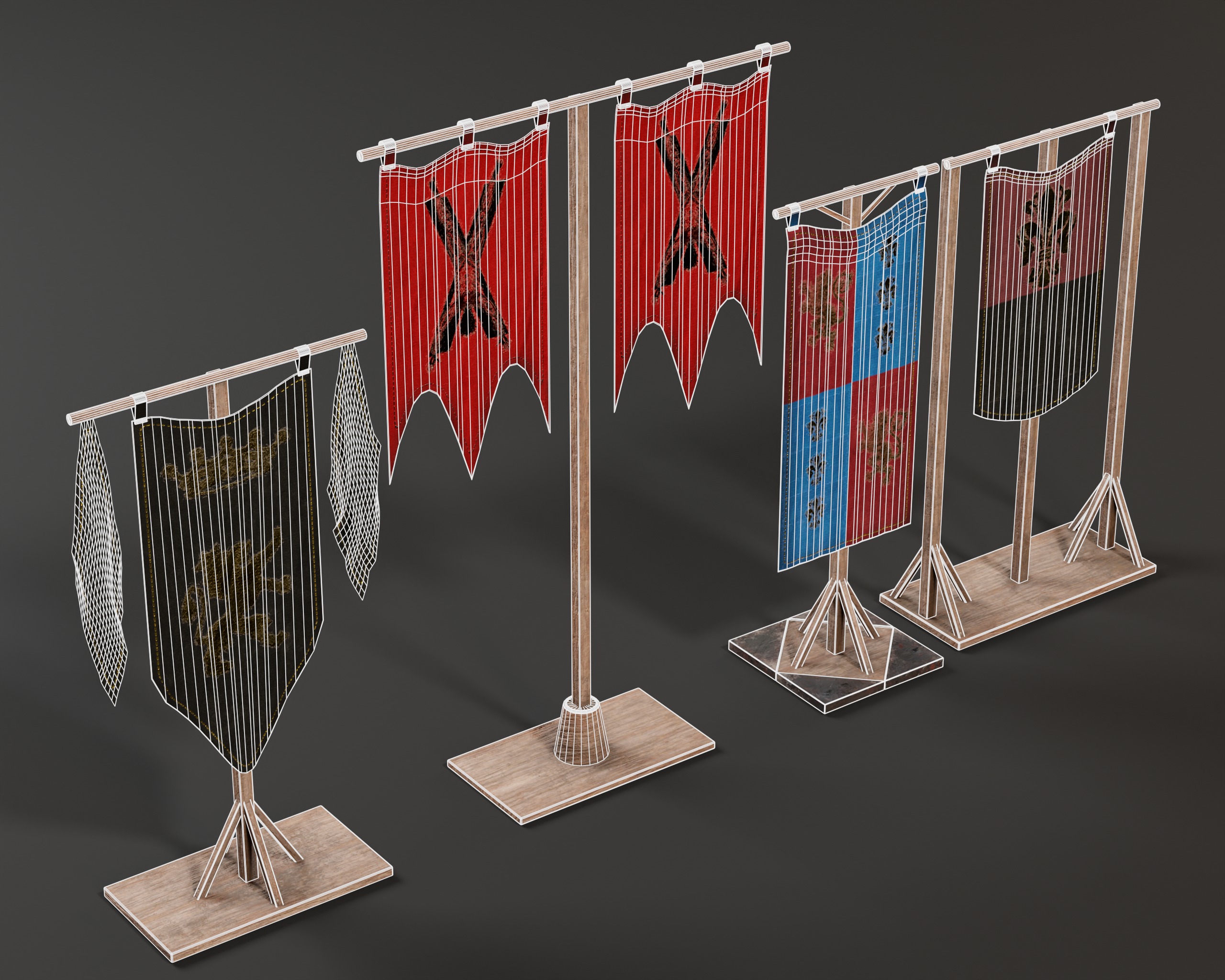 Medieval Wooden Banners Low-poly 3D model_7