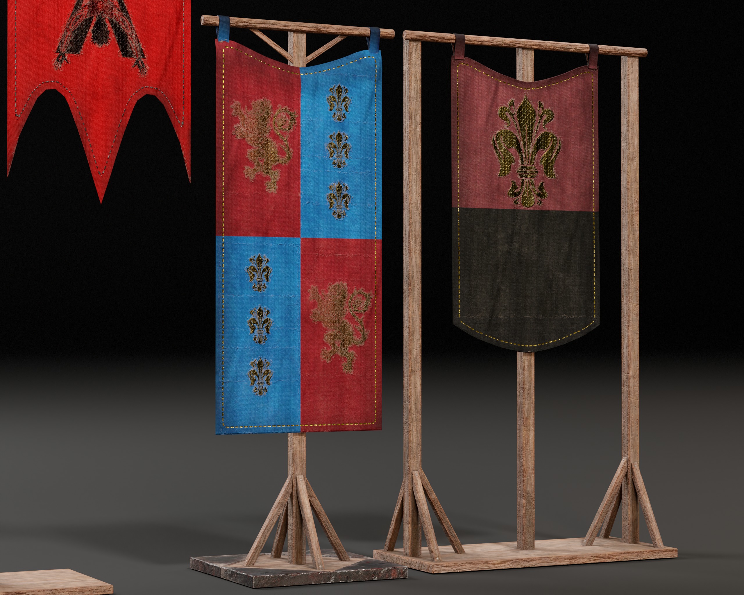 Medieval Wooden Banners Low-poly 3D model_10