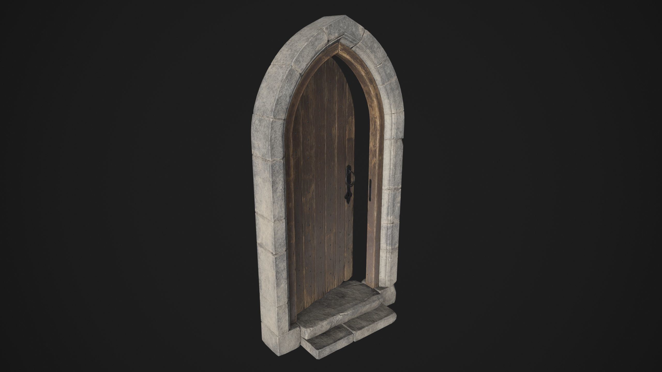 Arched Medieval Door Low-poly 3D model_4