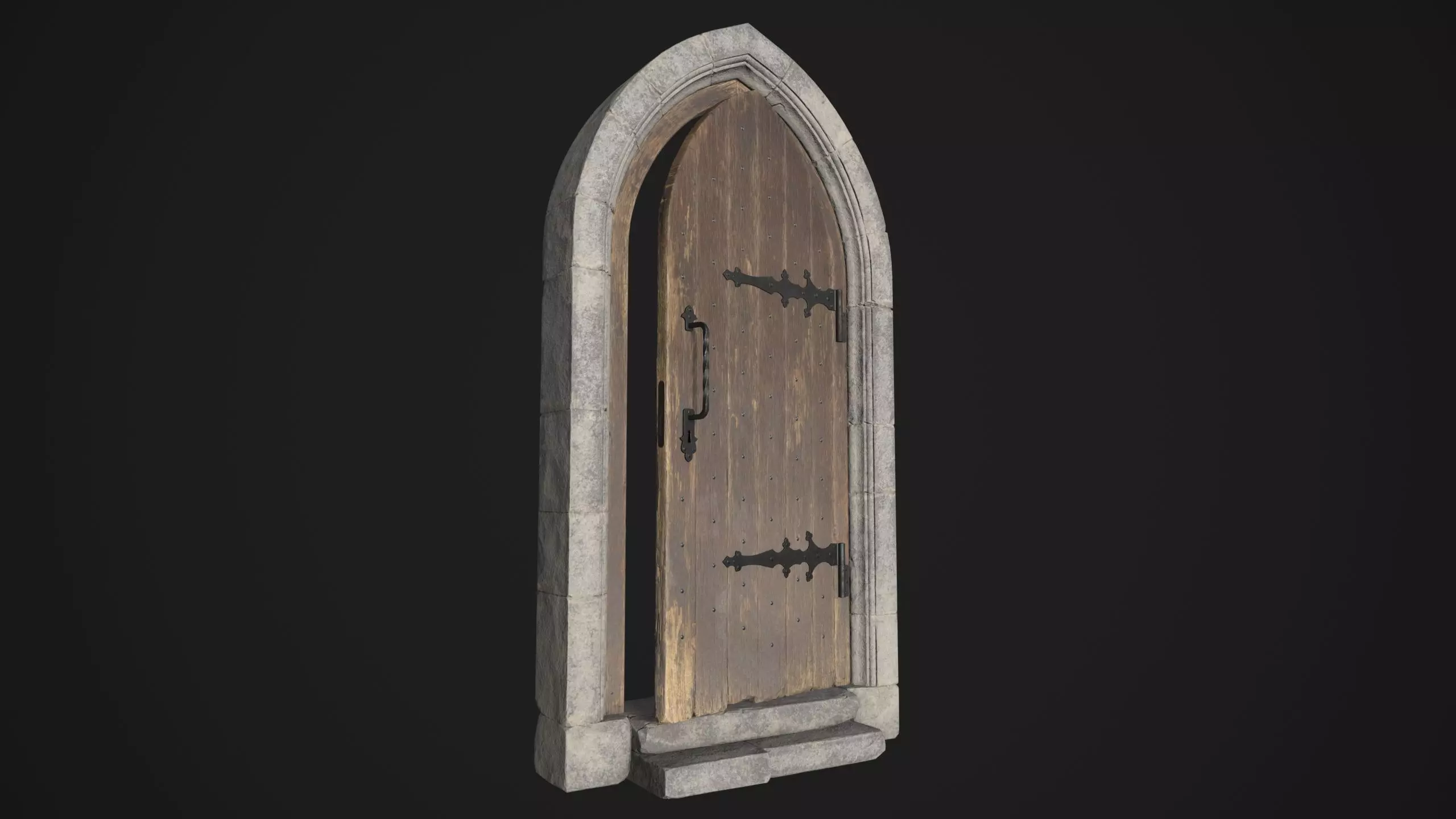 Arched Medieval Door Low-poly 3D model_0