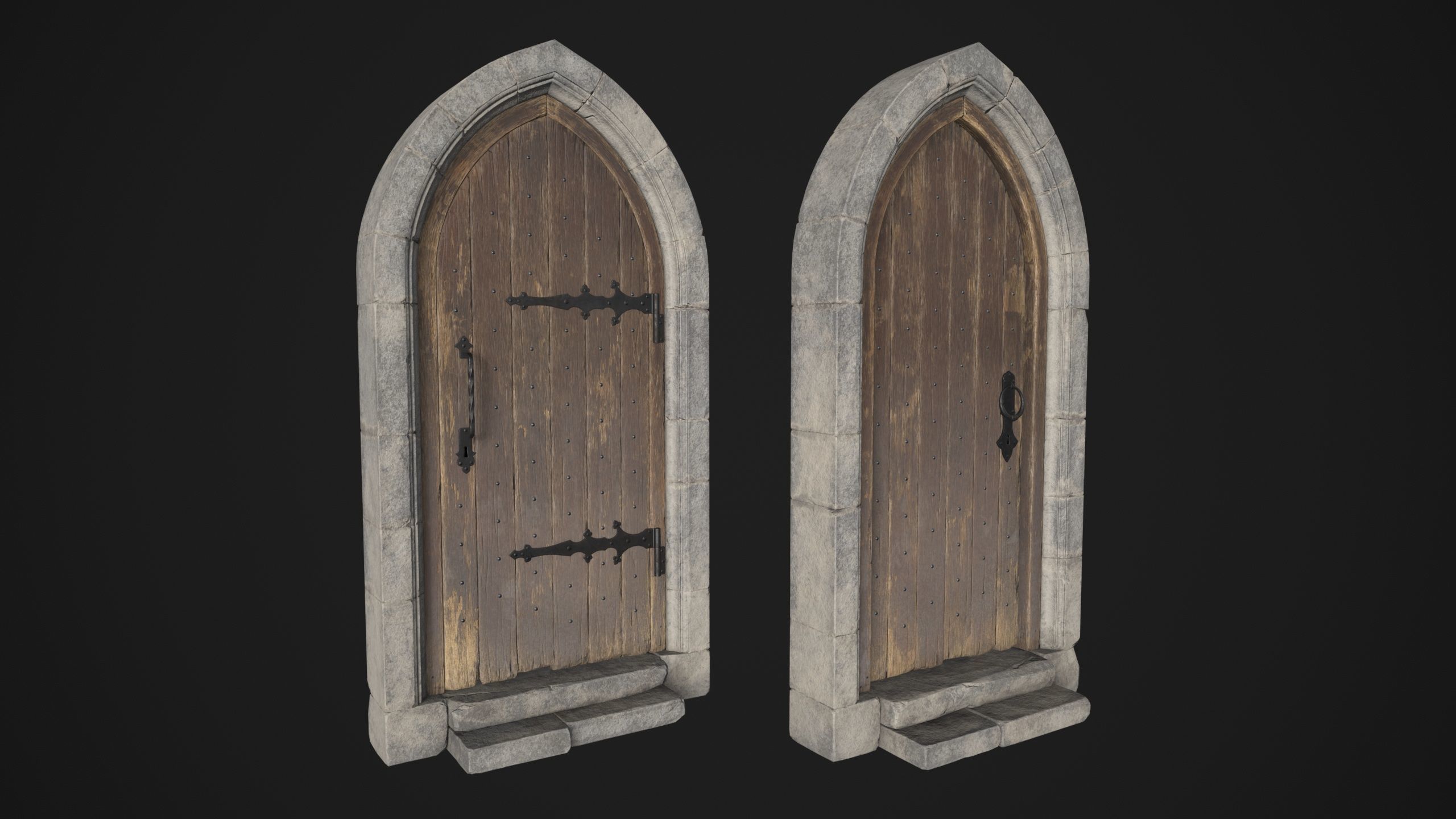 Arched Medieval Door Low-poly 3D model_2