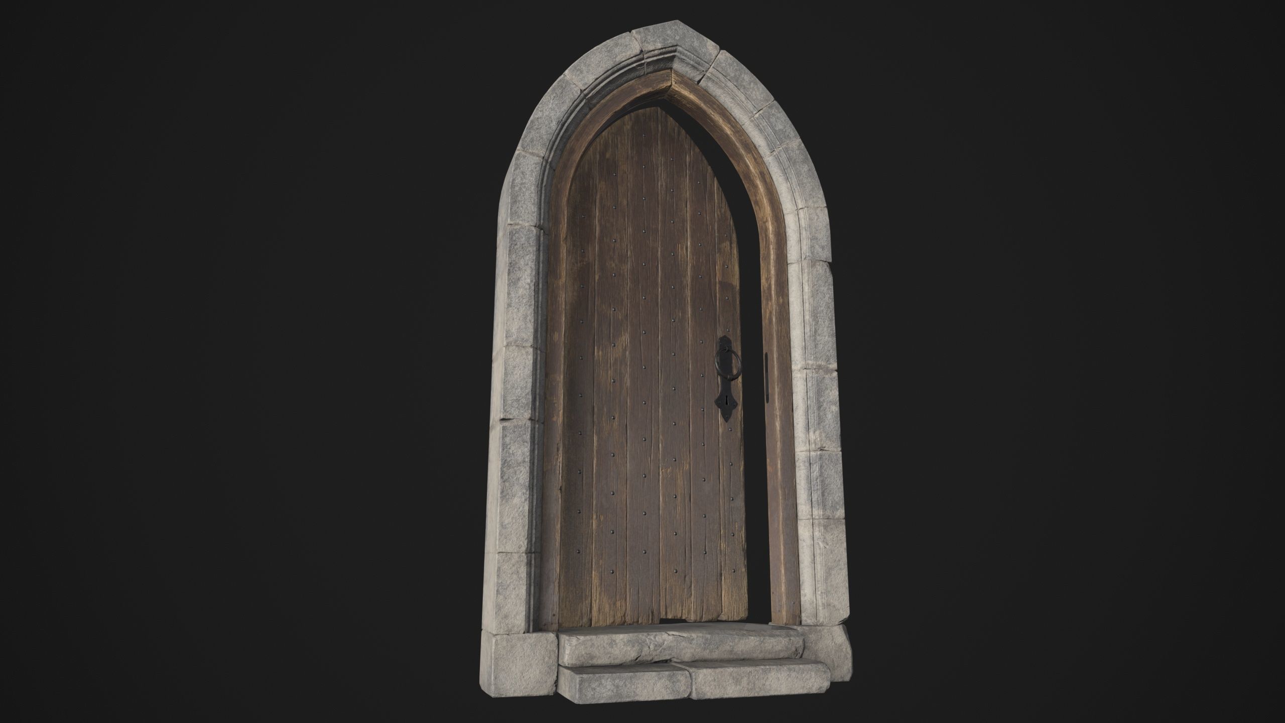 Arched Medieval Door Low-poly 3D model_3