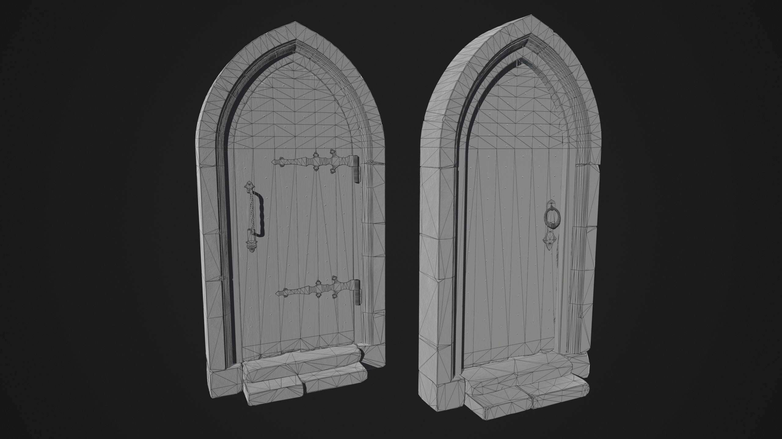 Arched Medieval Door Low-poly 3D model_6