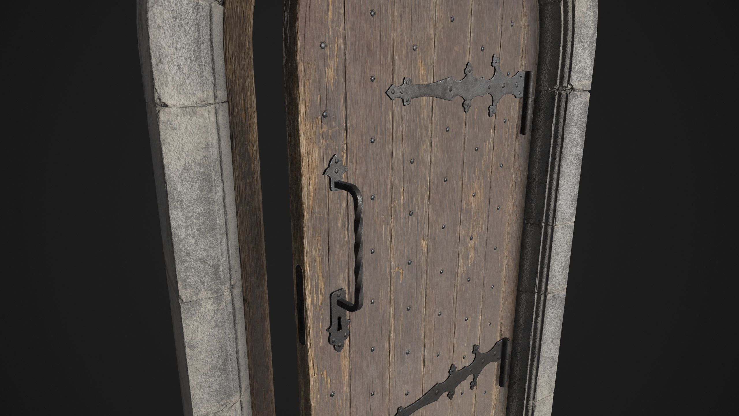 Arched Medieval Door Low-poly 3D model_5