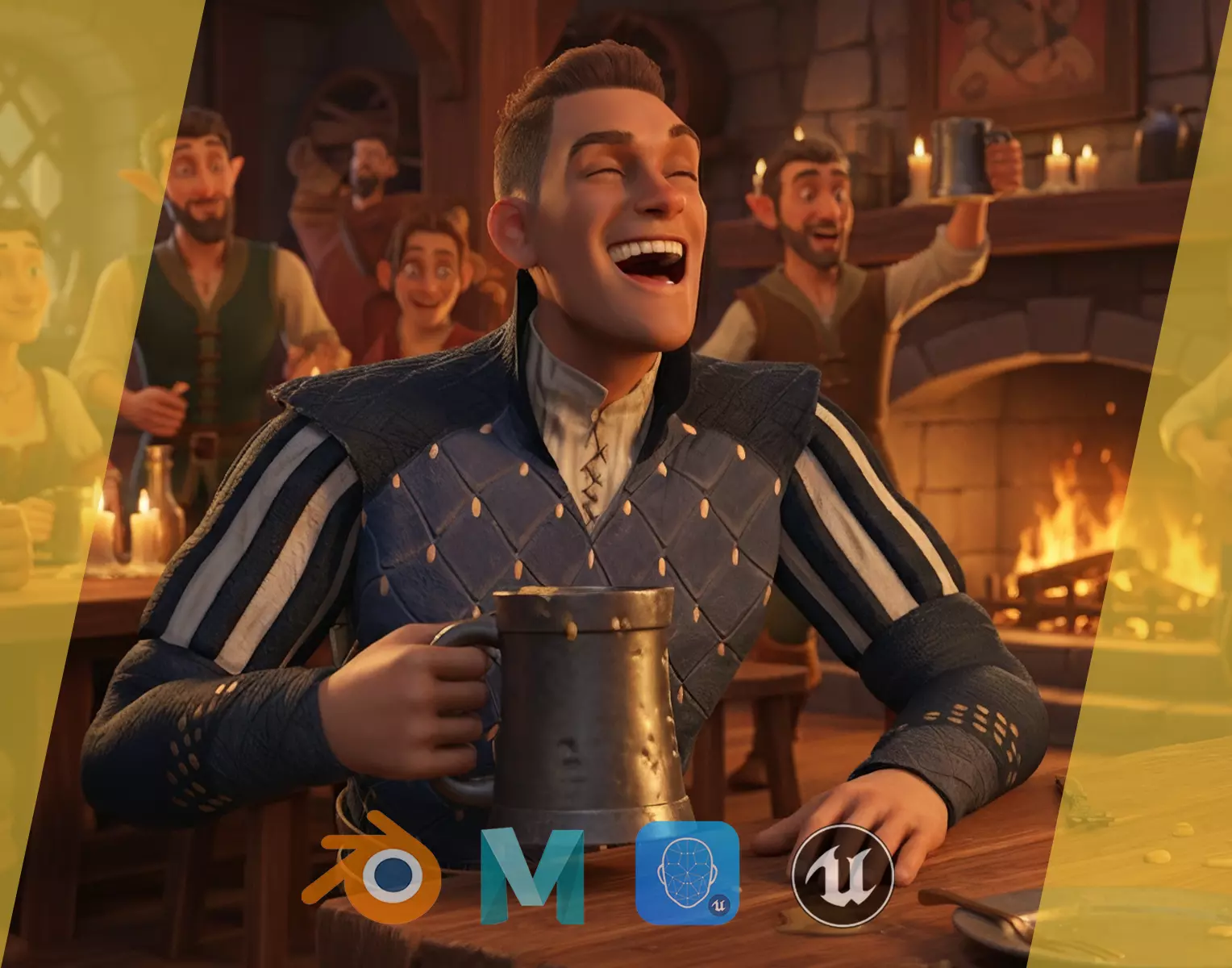 Cartoon Adventurer in Quilted Armor Low-poly 3D model_0