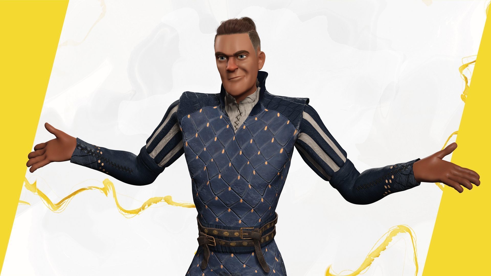 Cartoon Adventurer in Quilted Armor Low-poly 3D model_12