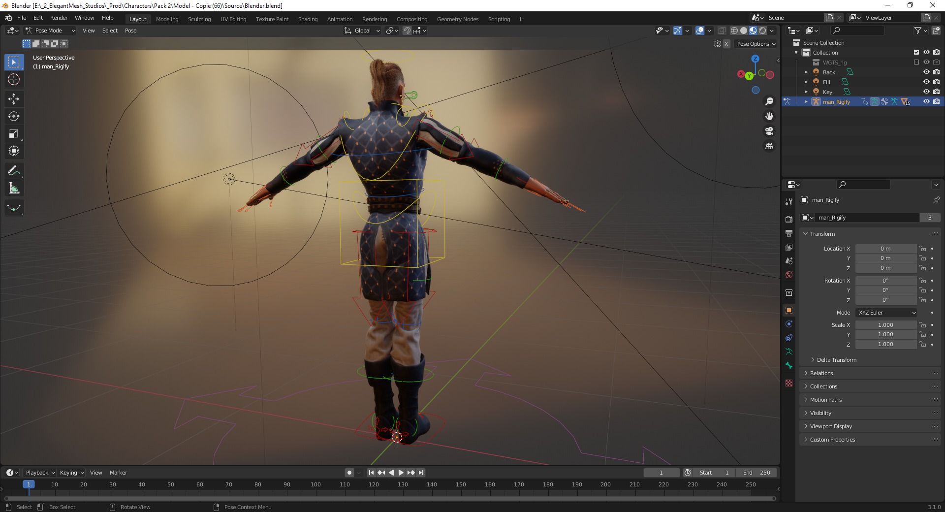 Cartoon Adventurer in Quilted Armor Low-poly 3D model_21
