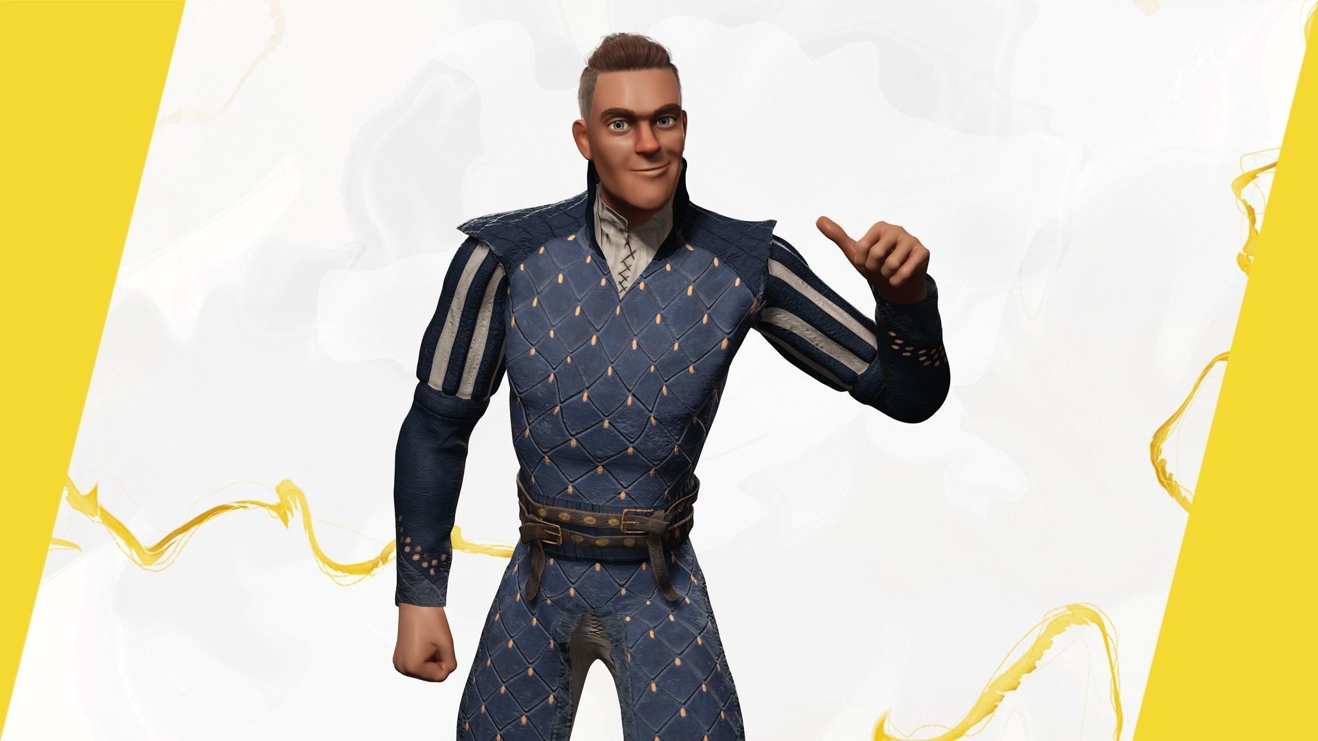 Cartoon Adventurer in Quilted Armor Low-poly 3D model_13