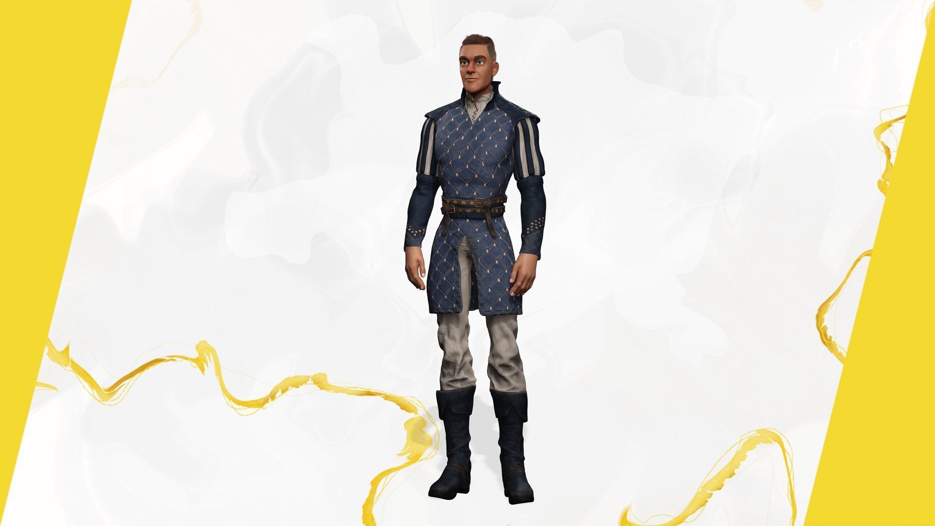 Cartoon Adventurer in Quilted Armor Low-poly 3D model_11