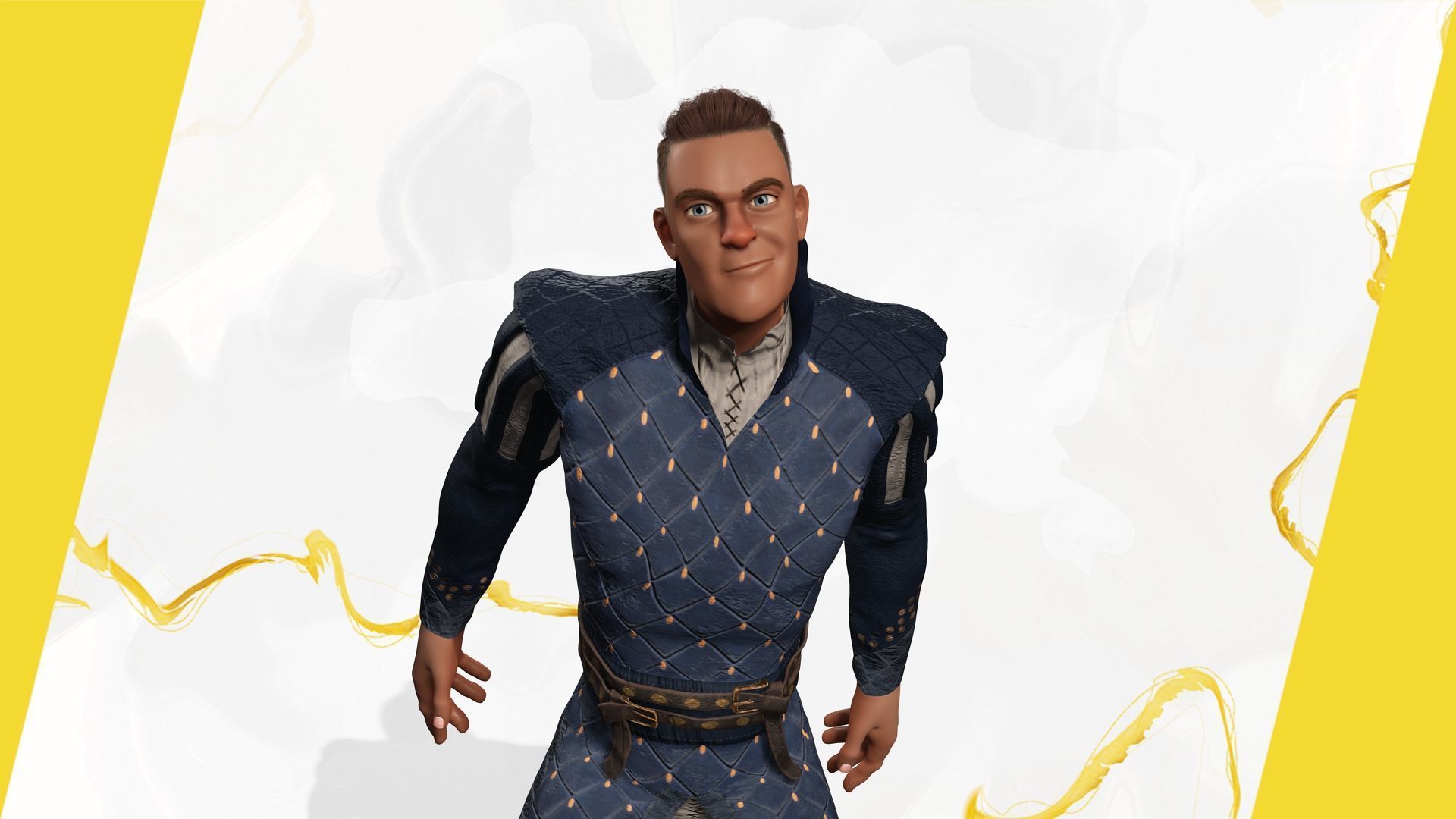 Cartoon Adventurer in Quilted Armor Low-poly 3D model_8