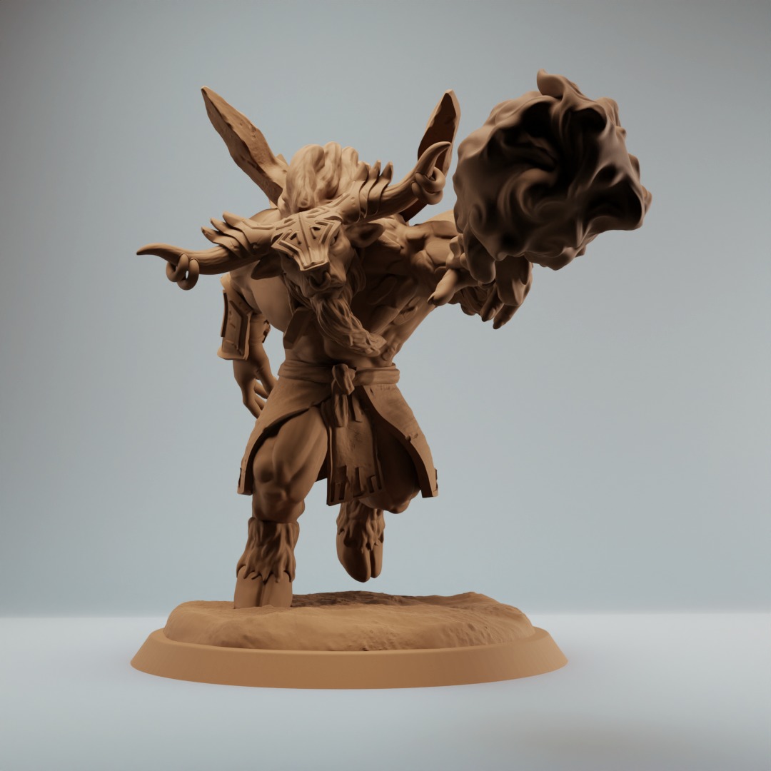Minotaur fire mage shaman with fireball - two variations 3D print model_4