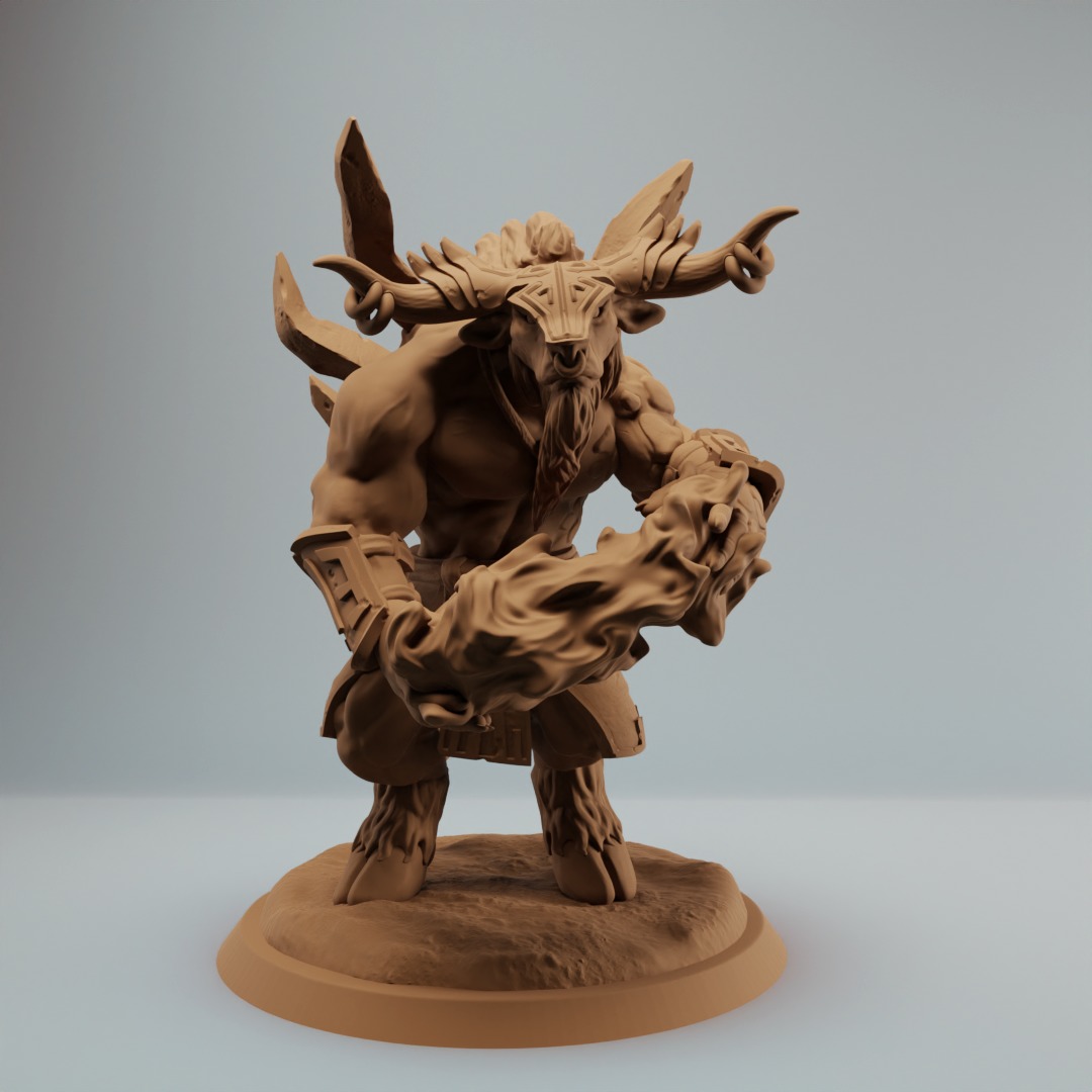 Minotaur fire mage shaman with fireball - two variations 3D print model_2