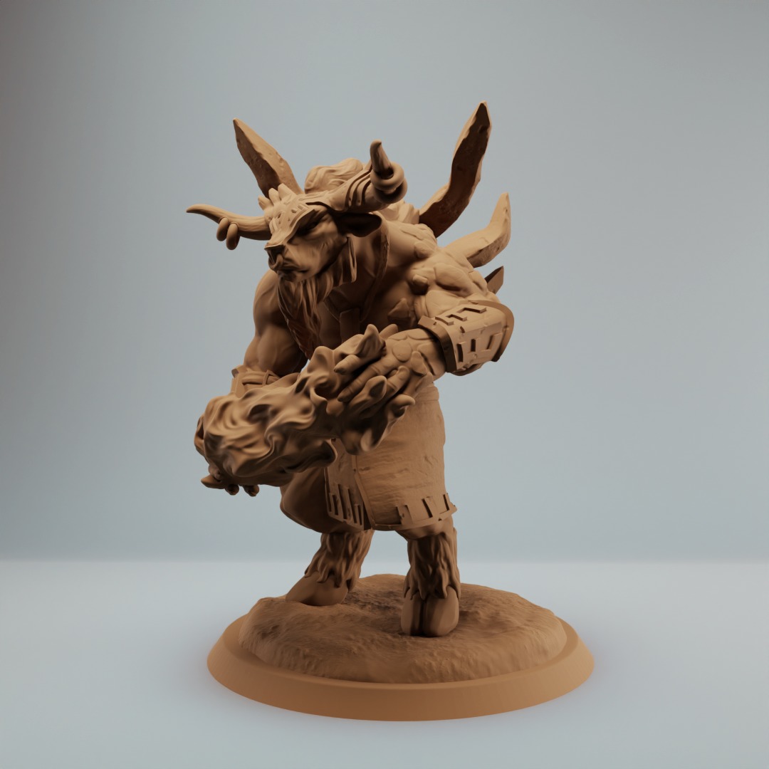 Minotaur fire mage shaman with fireball - two variations 3D print model_1