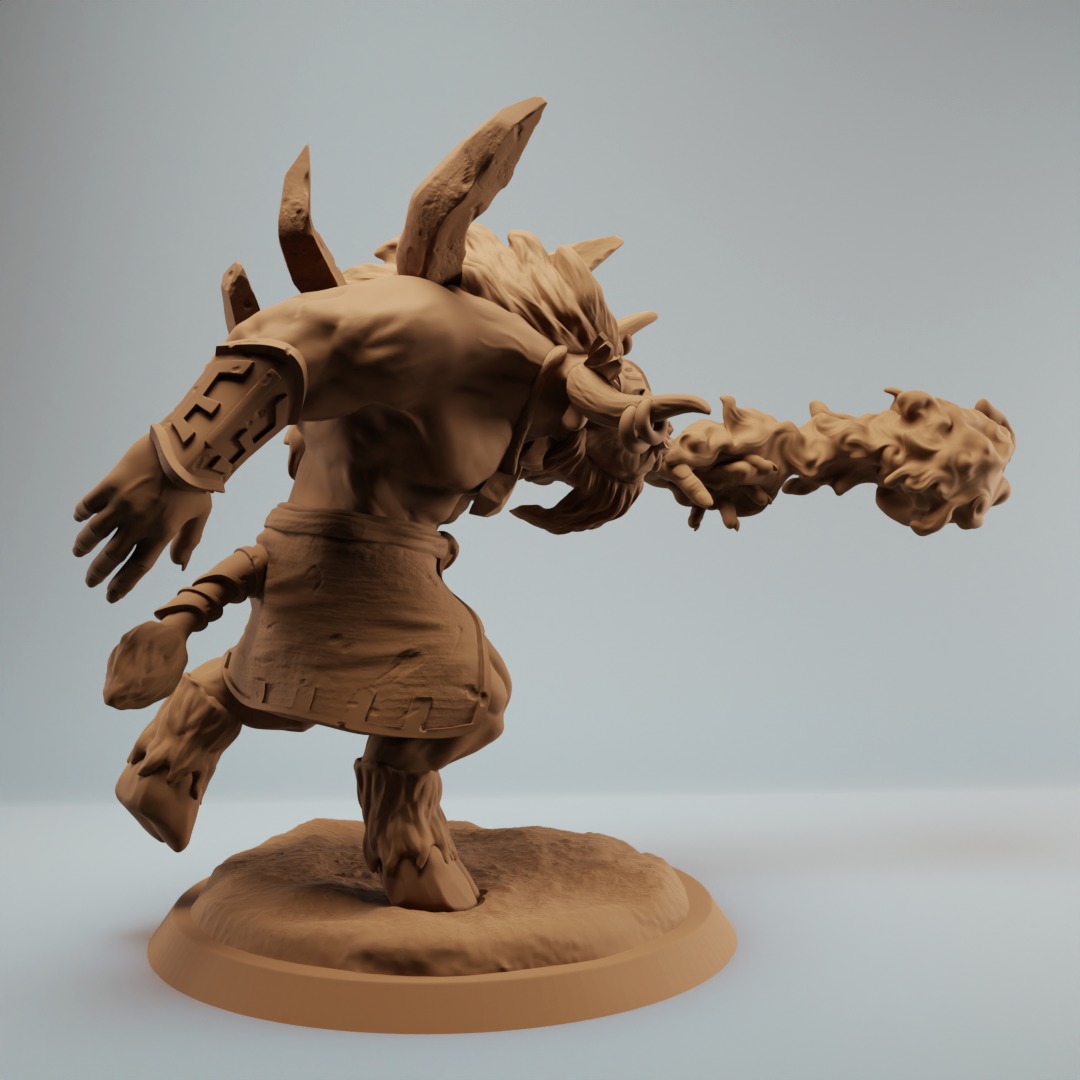 Minotaur fire mage shaman with fireball - two variations 3D print model_6