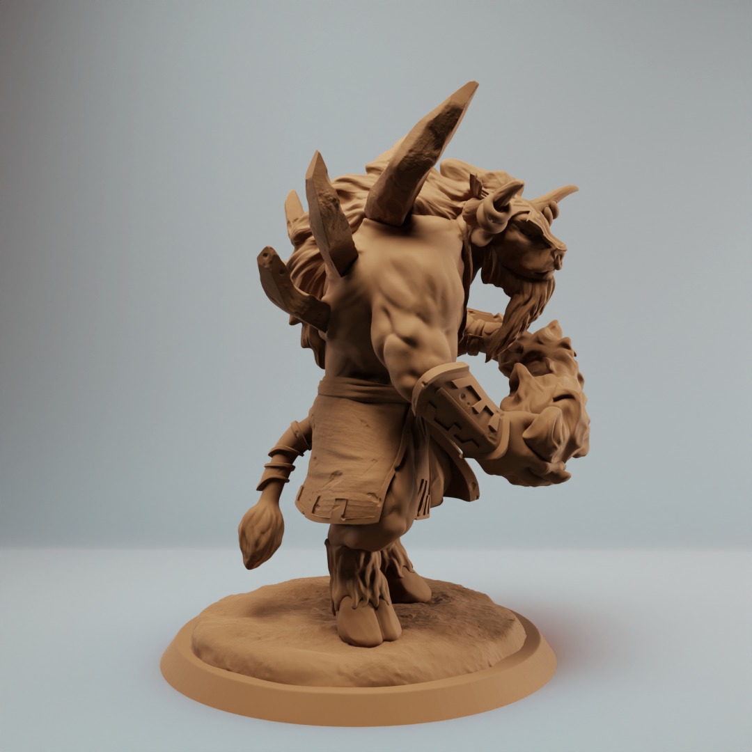 Minotaur fire mage shaman with fireball - two variations 3D print model_3