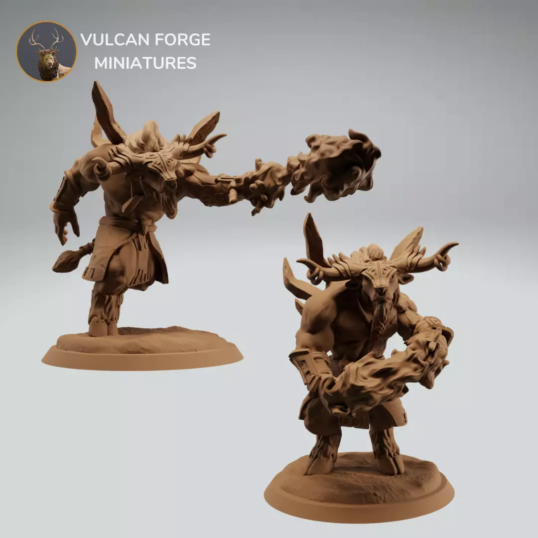 Minotaur fire mage shaman with fireball - two variations 3D print model_0