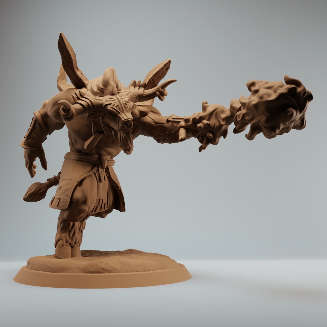 Minotaur fire mage shaman with fireball - two variations 3D print model_5