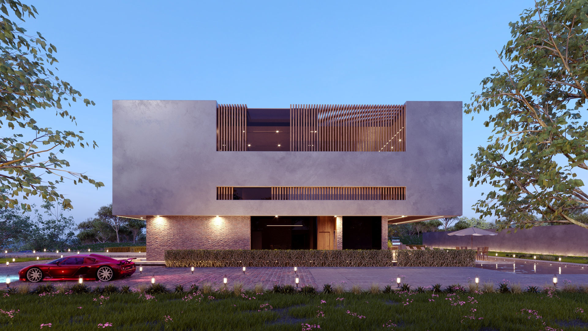 Luxurious Modern Folding Architecture Villa furnished corona 3d 3D model_9