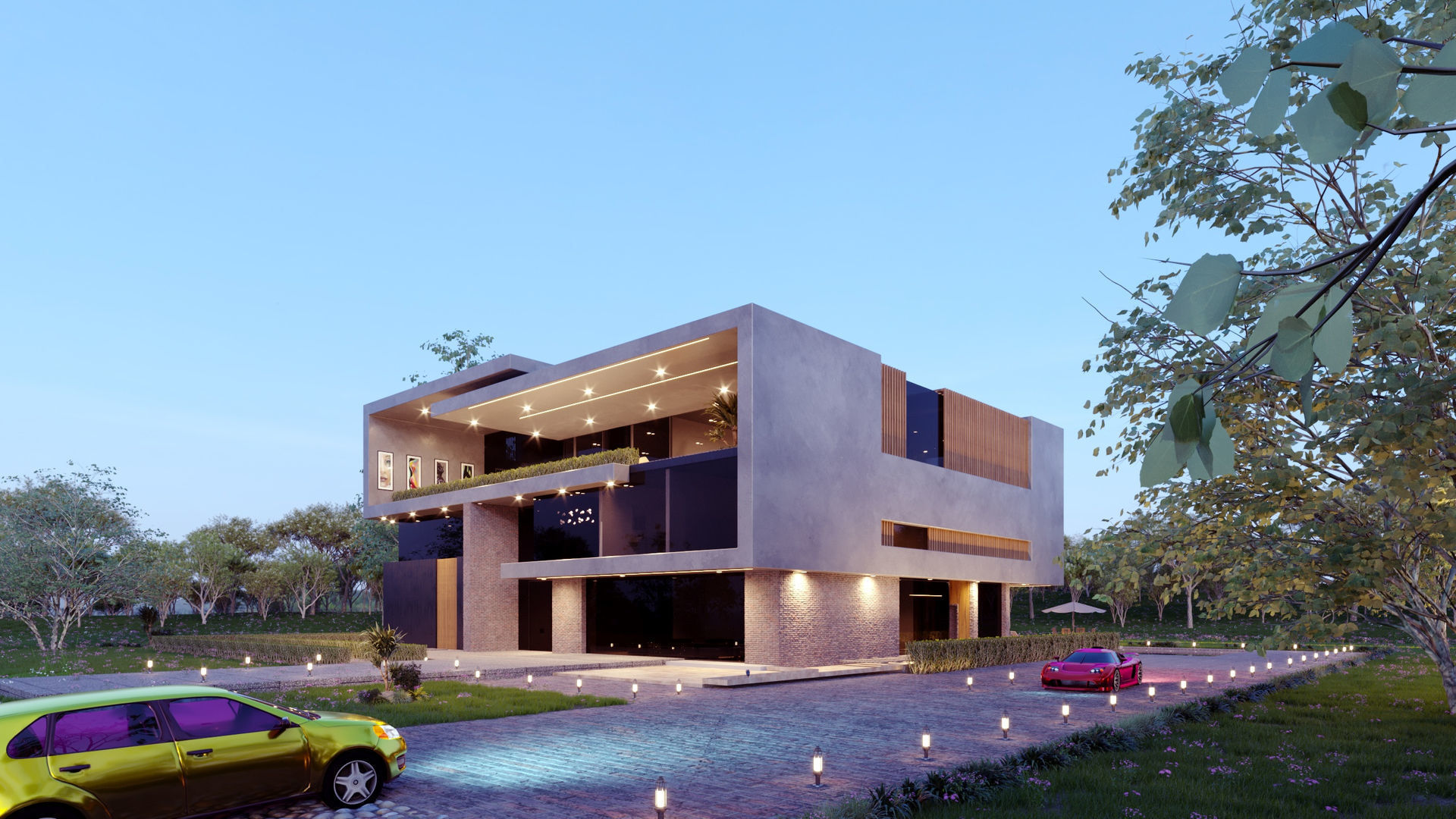 Luxurious Modern Folding Architecture Villa furnished corona 3d 3D model_6