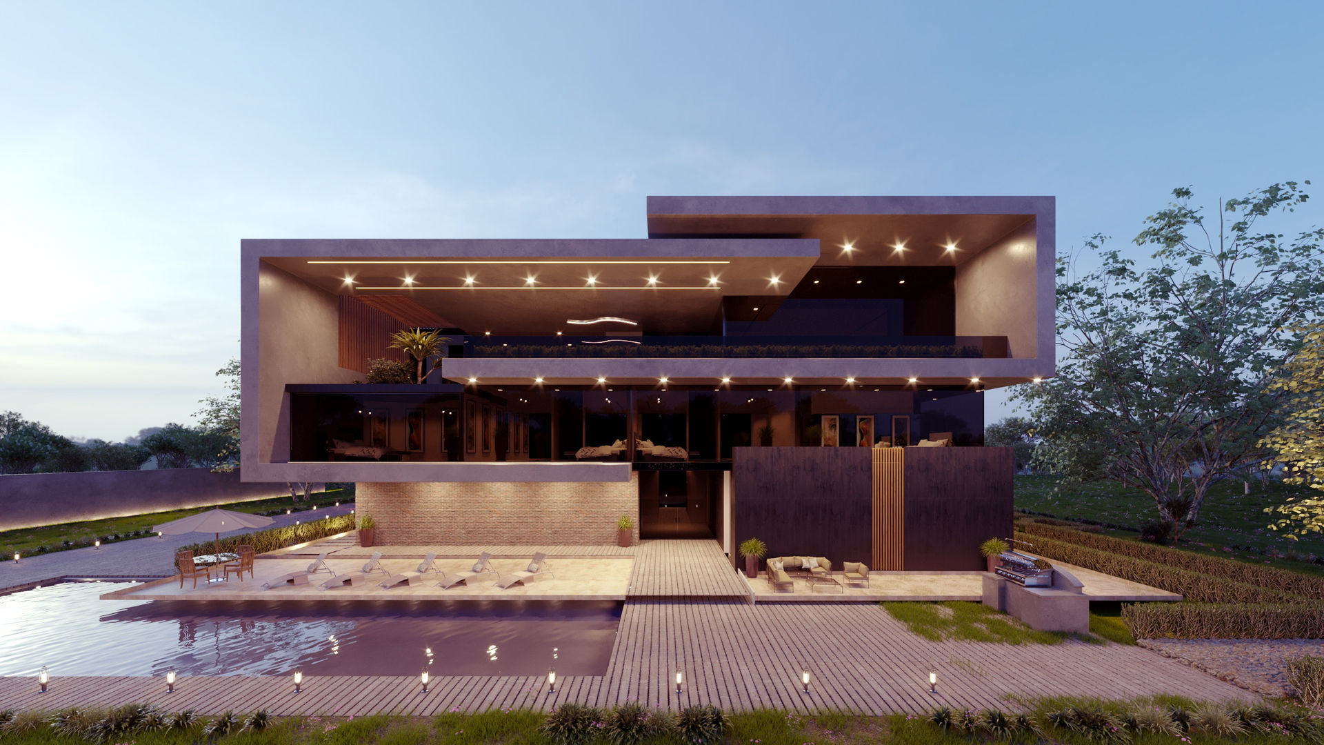 Luxurious Modern Folding Architecture Villa furnished corona 3d 3D model_8