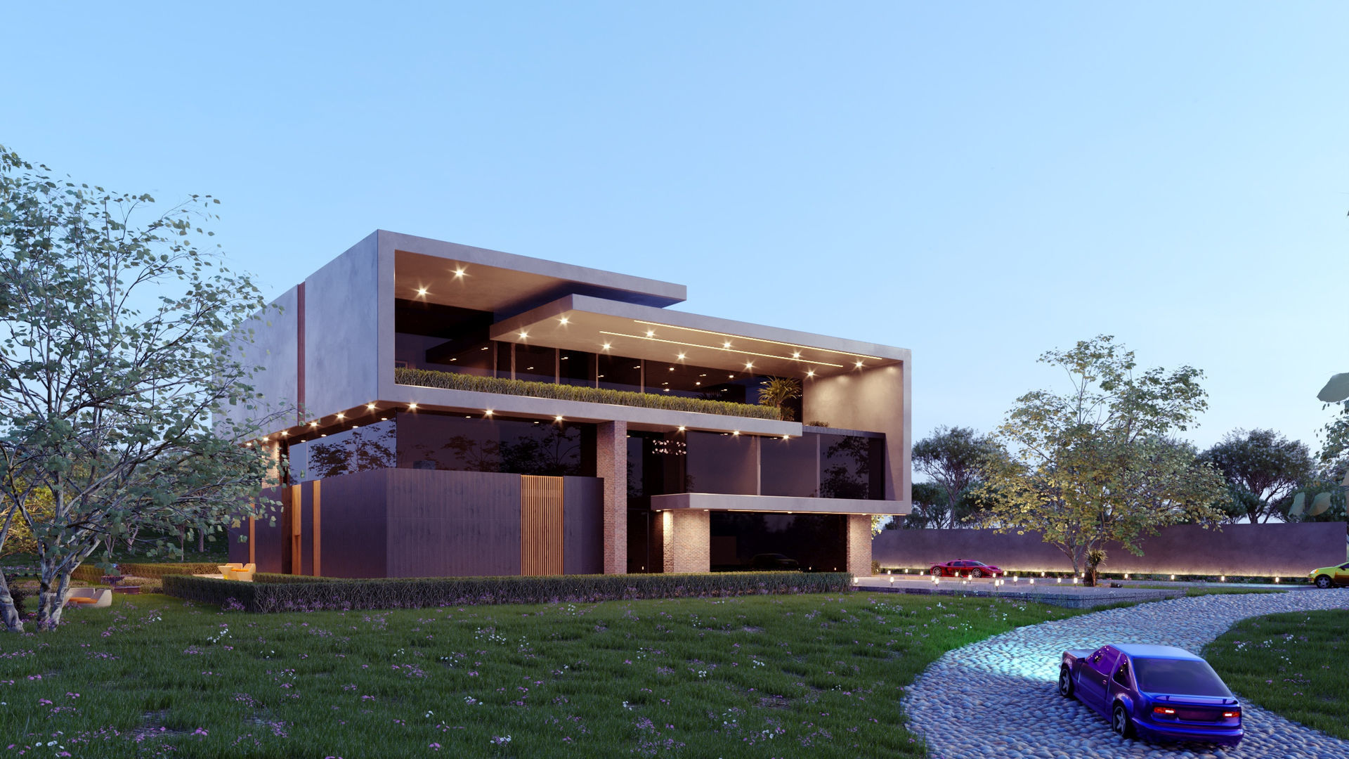 Luxurious Modern Folding Architecture Villa furnished corona 3d 3D model_13