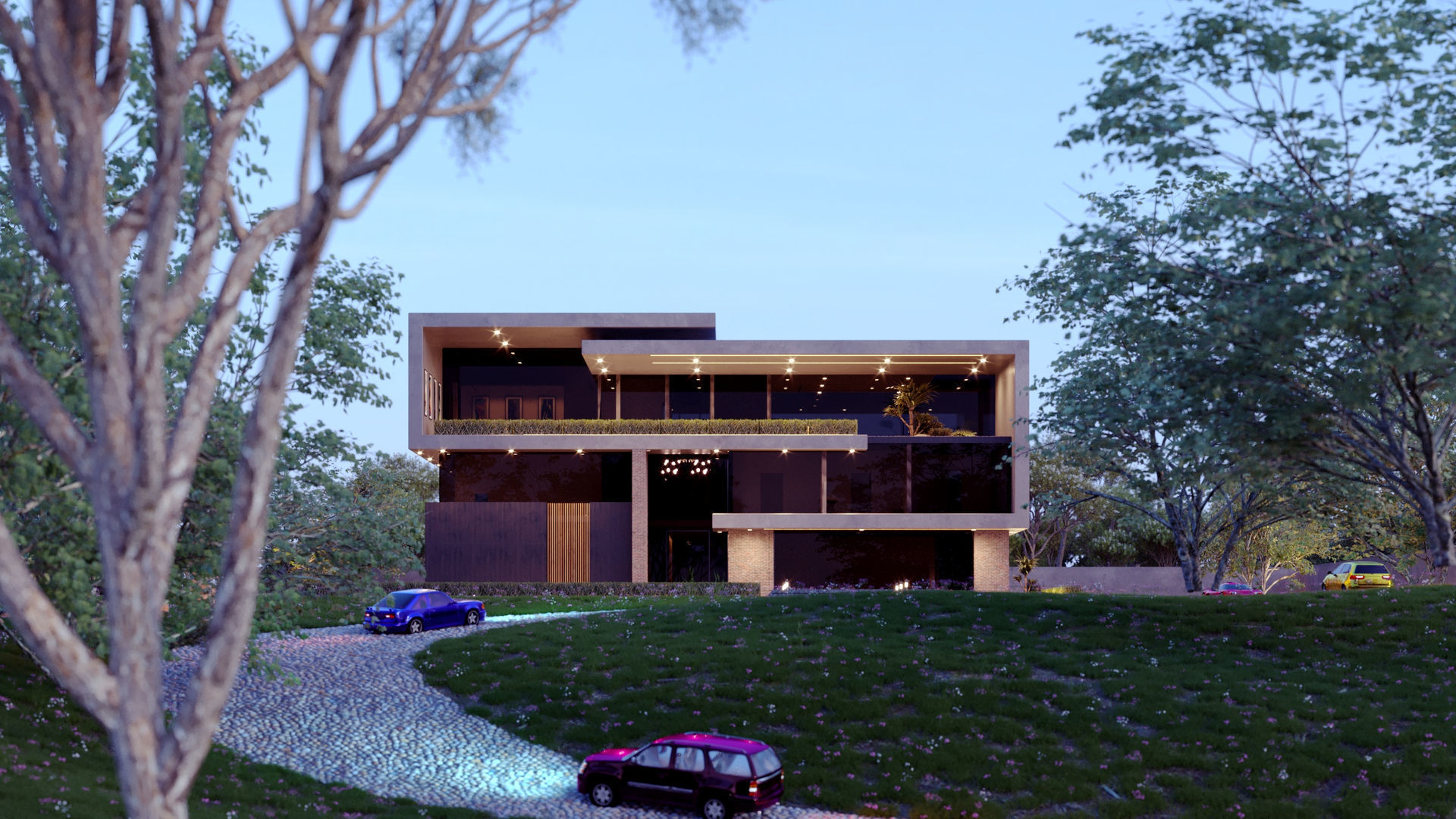 Luxurious Modern Folding Architecture Villa furnished corona 3d 3D model_5