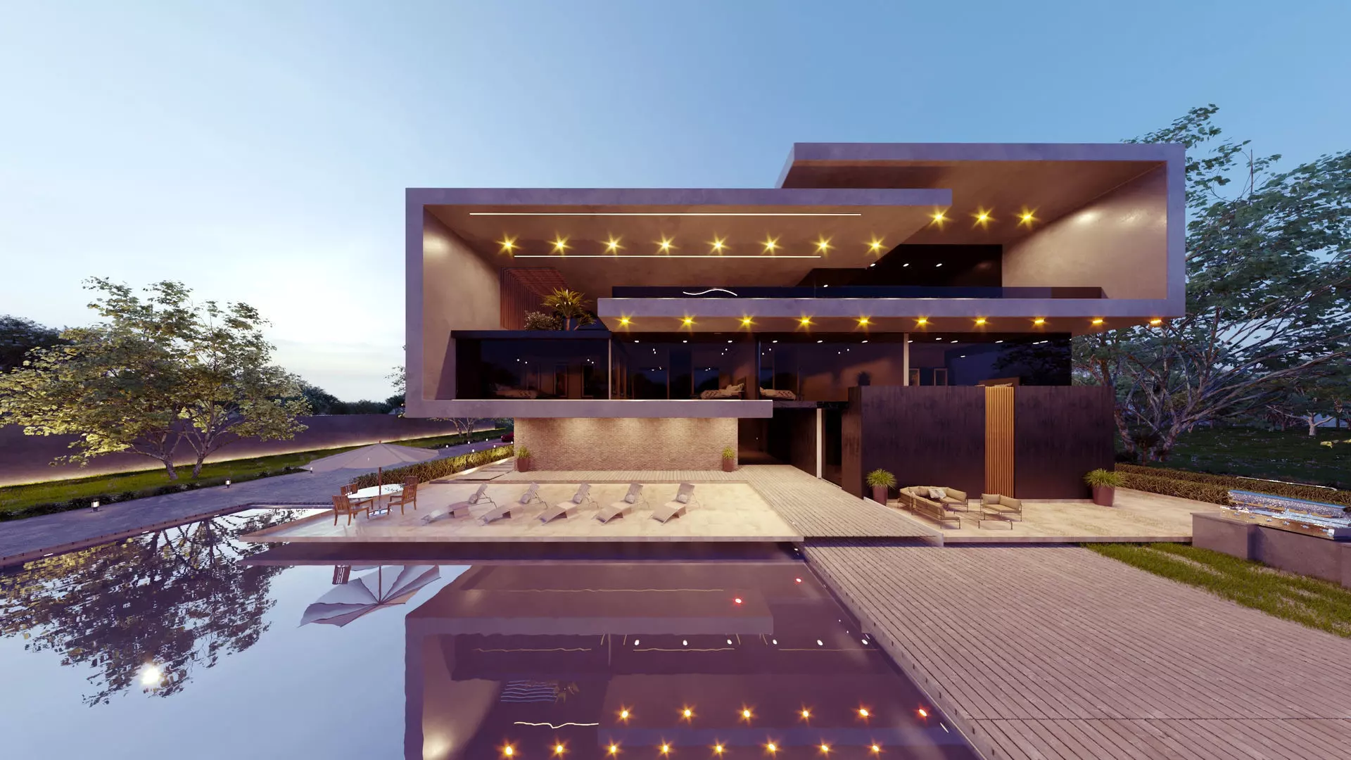 Luxurious Modern Folding Architecture Villa furnished corona 3d 3D model_0