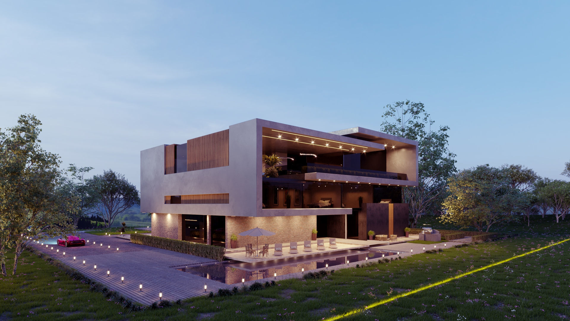 Luxurious Modern Folding Architecture Villa furnished corona 3d 3D model_10